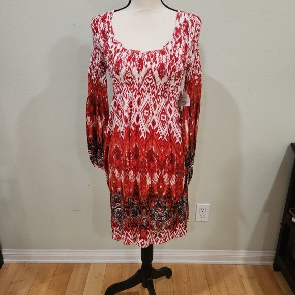 Ruched Upper Sleeve & Bodice Print Boho Dress - Picture 3 of 7
